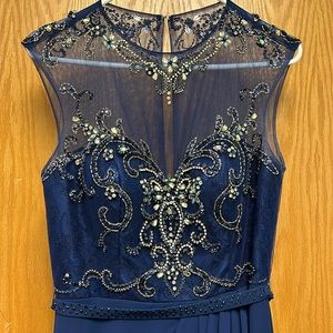 Blue Beaded Formal Gown Dress for Prom, Ball, Costume